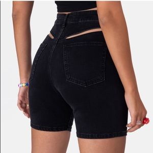Cut-Out Detail Biker Denim Shorts